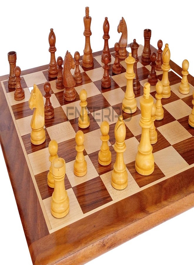 ENTERRO Wooden Chess Board Flat - 17" x 17" with Wooden Chess Pieces - King Size 3" with 2 Extra Queens - Tournament Chess Set - Image 3